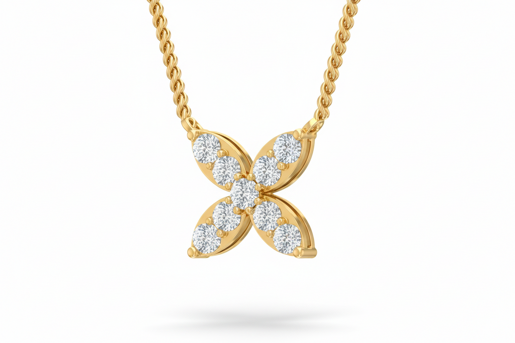 Classic Diamond Flower Cluster Necklace With Chain