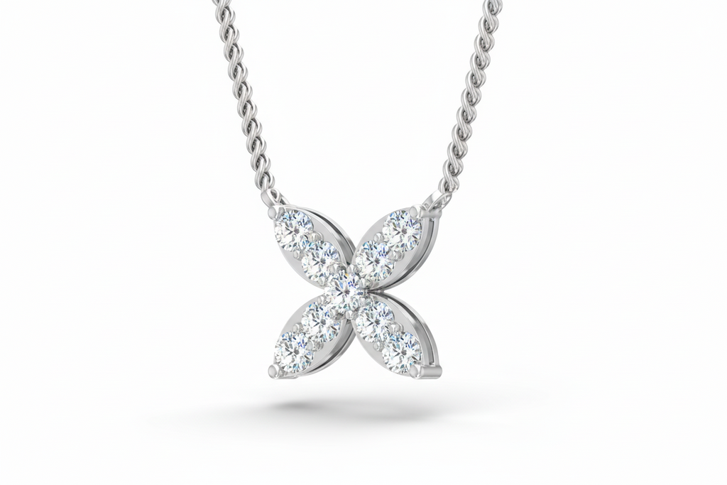 Classic Diamond Flower Cluster Necklace With Chain