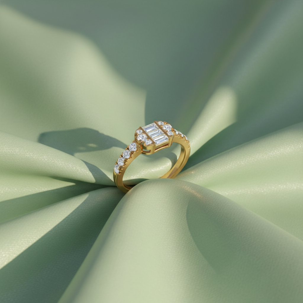 Linear Triple Stone Art Deco Diamond