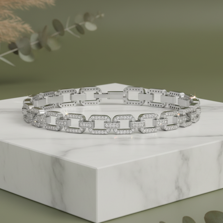 Modern Diamond & Gold Paperclip Link Bracelet