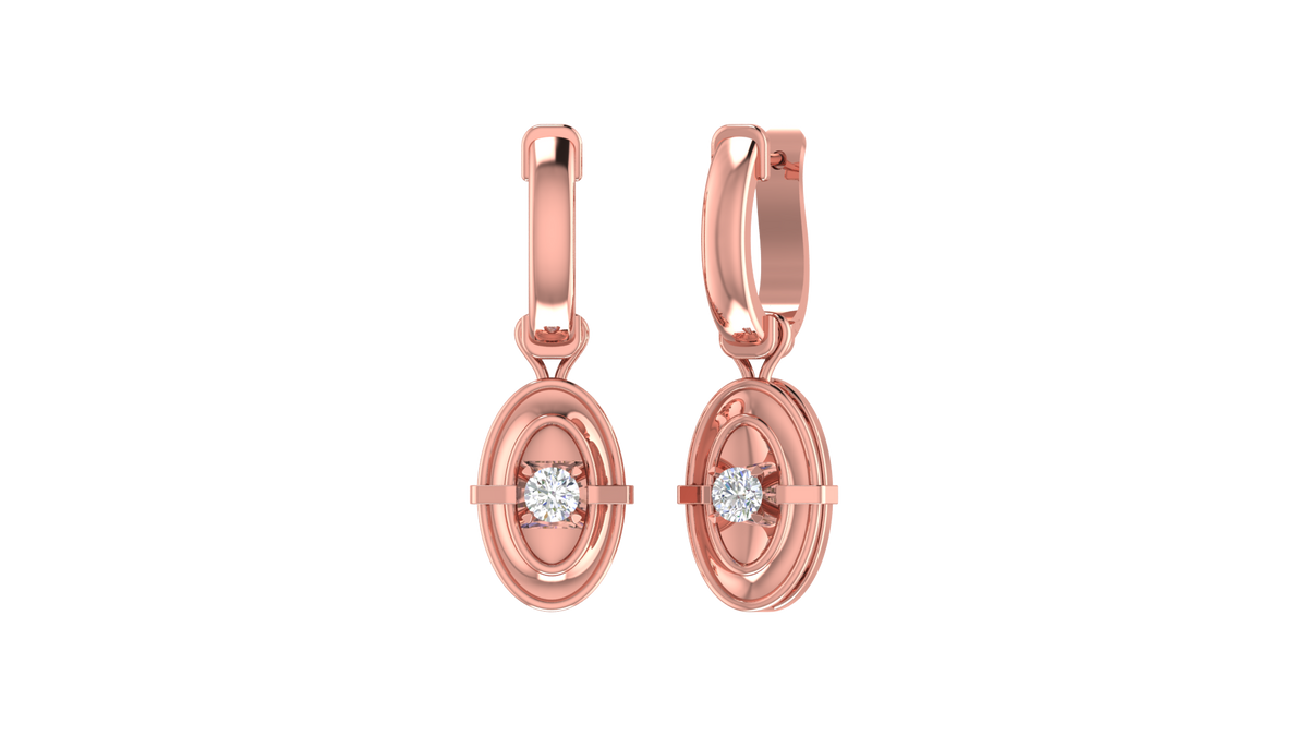 Oval Geometric Round Diamond Drop Earrings