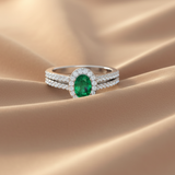 Oval Emerald Gemstone Diamond Lush Encrusted Halo