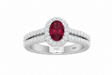 Load image into Gallery viewer, Oval Ruby Gemstone Diamond Opulent Halo Solitaire