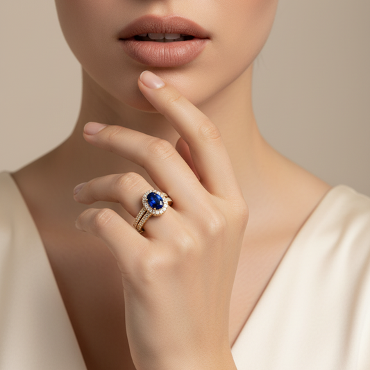 Oval Sapphire Diamond Halo Azure Brilliant Solitaire
