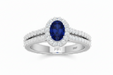 Oval Sapphire Diamond Halo Azure Brilliant Solitaire