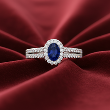 Load image into Gallery viewer, Oval Sapphire Diamond Halo Azure Brilliant Solitaire
