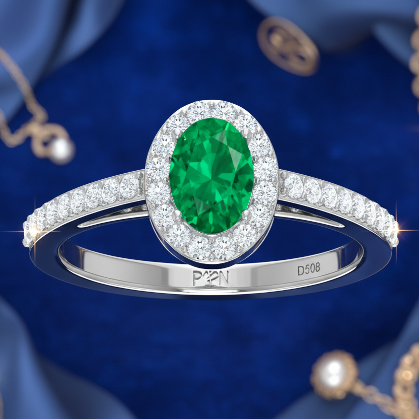 Round Diamond & Oval Emerald
