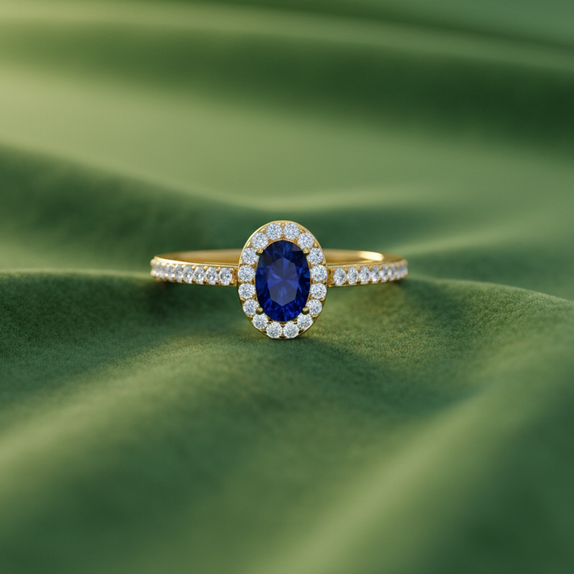 Round Diamond & Oval Sapphire