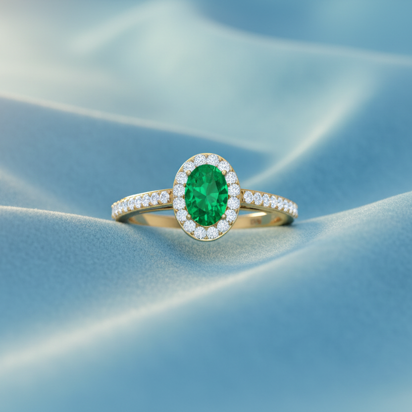 Round Diamond & Oval Emerald