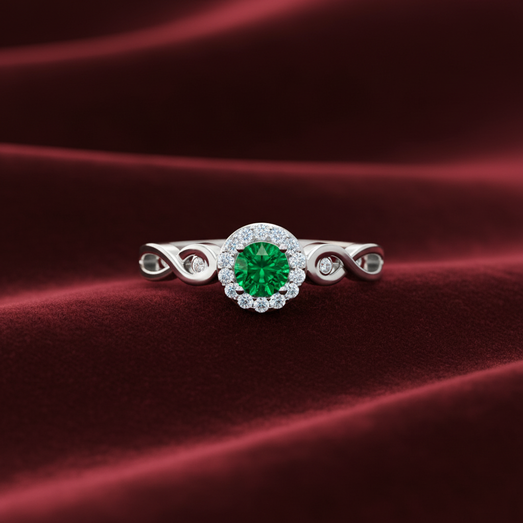 Center Stone Emerald With Diamond Approx Half Cttw