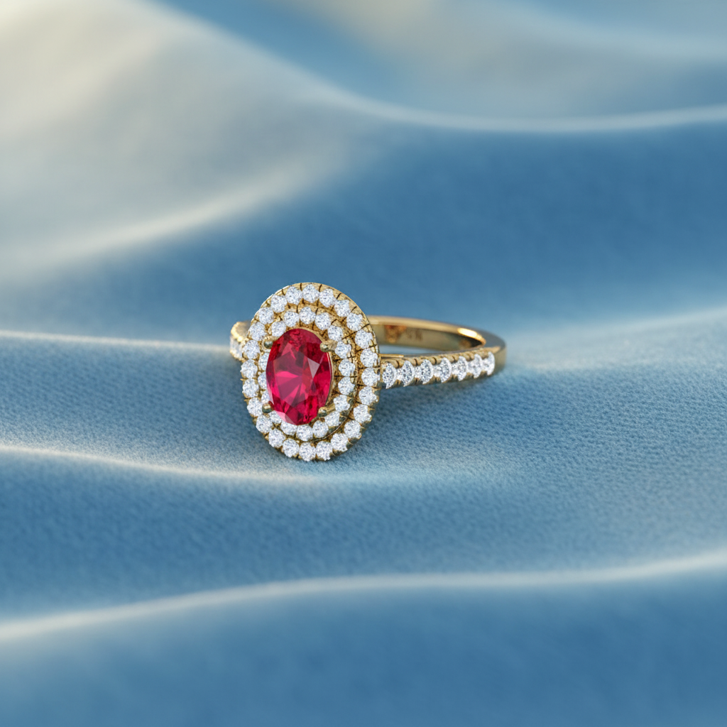 Oval Ruby Natural Diamond Illustrious Encrusted Surround