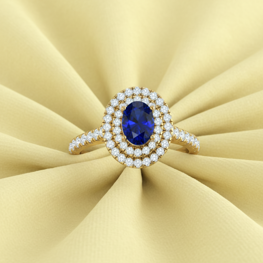 Oval Sapphire Gemstone Diamond Lavish Grandeur Crown
