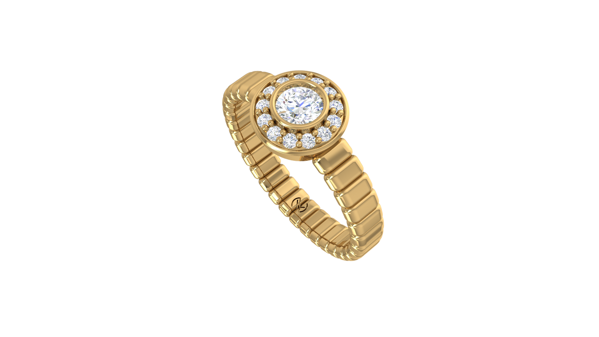Textured Ribbed Shank Diamond Statement Ring