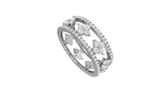 Filigree Floral Clover Openwork Diamond Eternity Band Ring