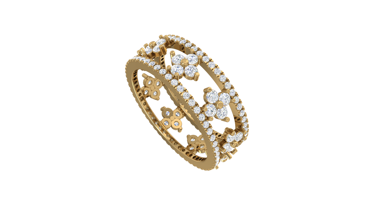 Filigree Floral Clover Openwork Diamond Eternity Band Ring