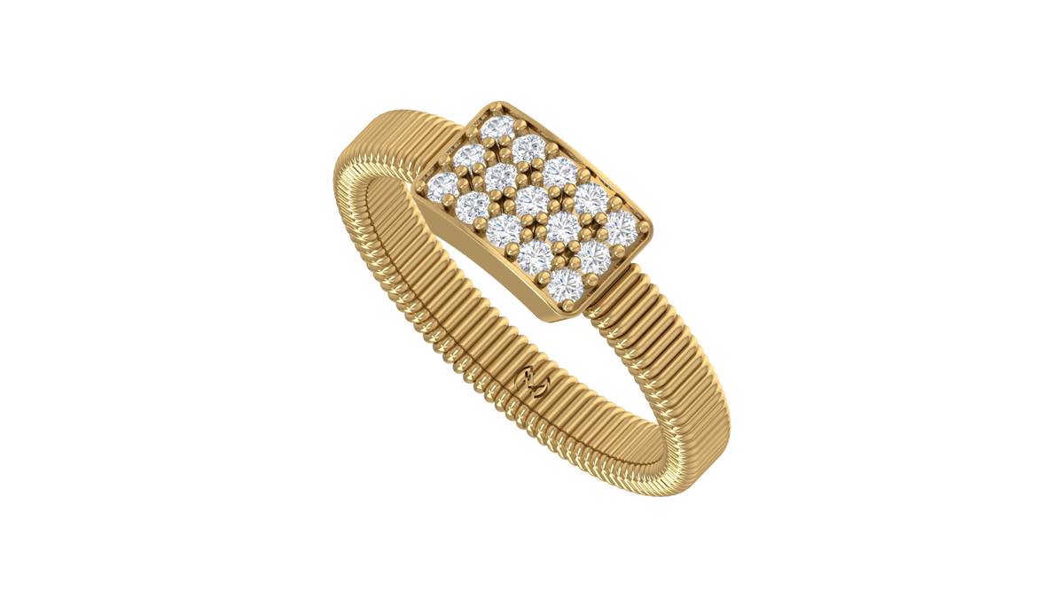 Rectangular Grid Diamond Ribbed Statement Ring