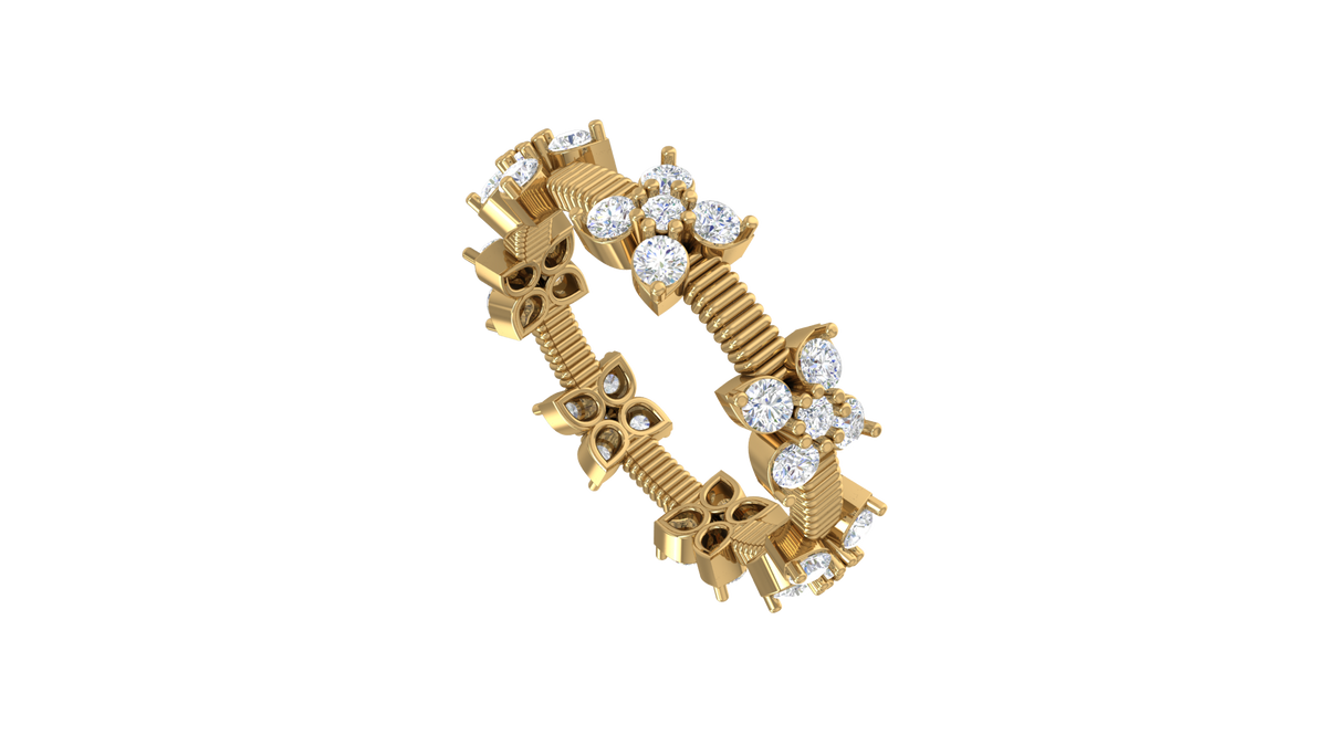Alternating Floral Cluster Fluted Eternity Band Ring