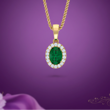 Load image into Gallery viewer, Oval Emerald Diamond Halo Azure Brilliant Solitaire
