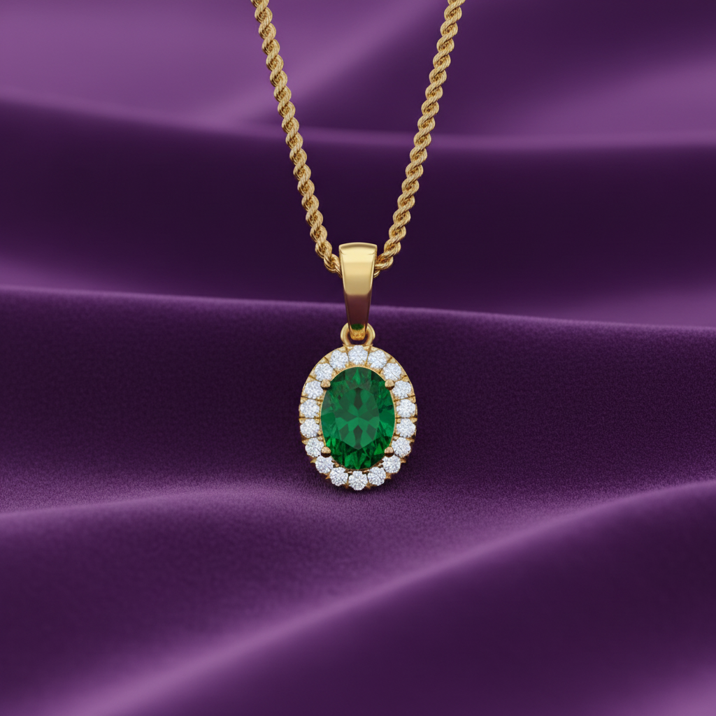 Oval Emerald Diamond Halo Azure Brilliant Solitaire