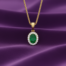 Load image into Gallery viewer, Oval Emerald Diamond Halo Azure Brilliant Solitaire