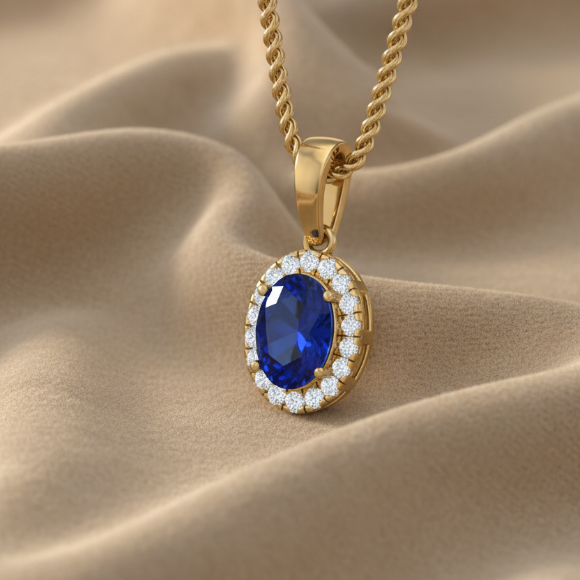 Precious Oval Sapphire Natural Diamond Ethereal Solitary
