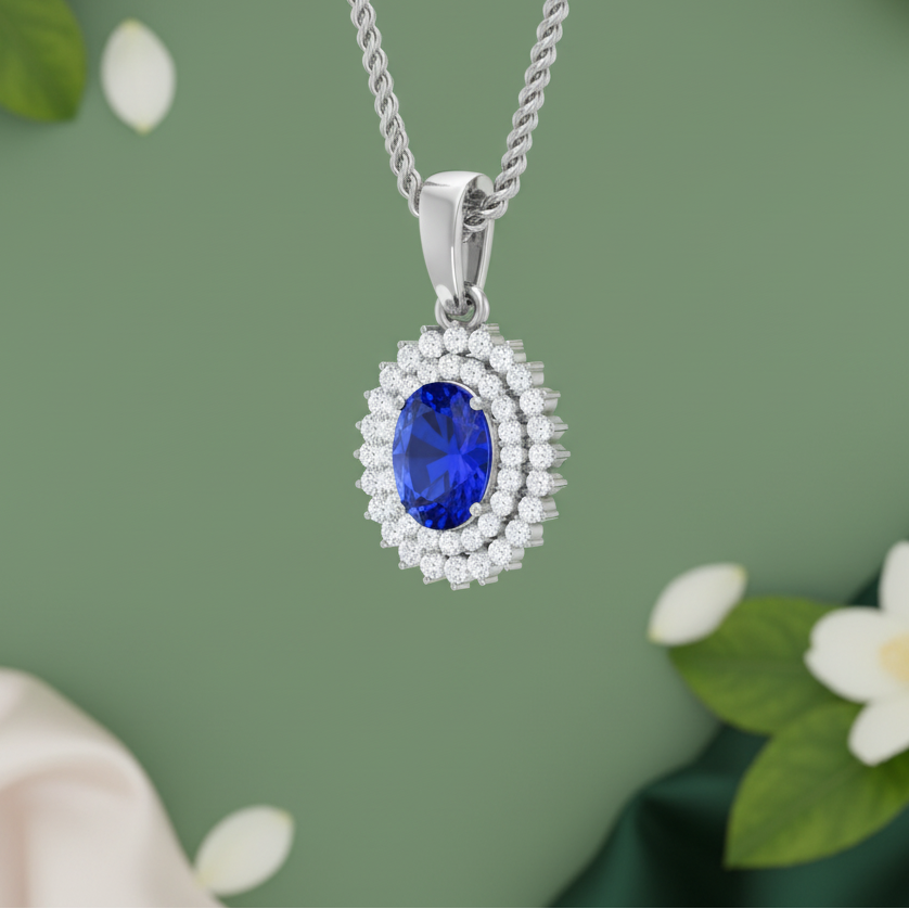 Precious Oval Sapphire Diamond Cluster Solitaire