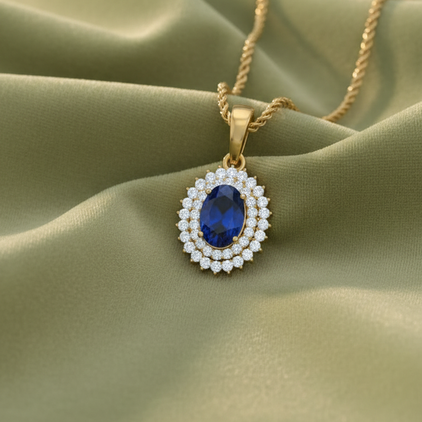 Precious Oval Sapphire Diamond Cluster Solitaire