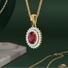 Load image into Gallery viewer, Fervent Oval Cut Ruby Encircled Crimson White Contrast Scintillating