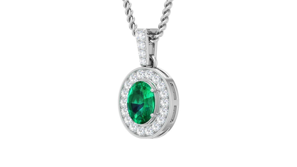 Oval Emerald Diamond Halo Solitaire
