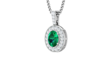 Load image into Gallery viewer, Oval Emerald Diamond Halo Solitaire