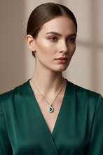 Load image into Gallery viewer, Oval Emerald Diamond Halo Solitaire