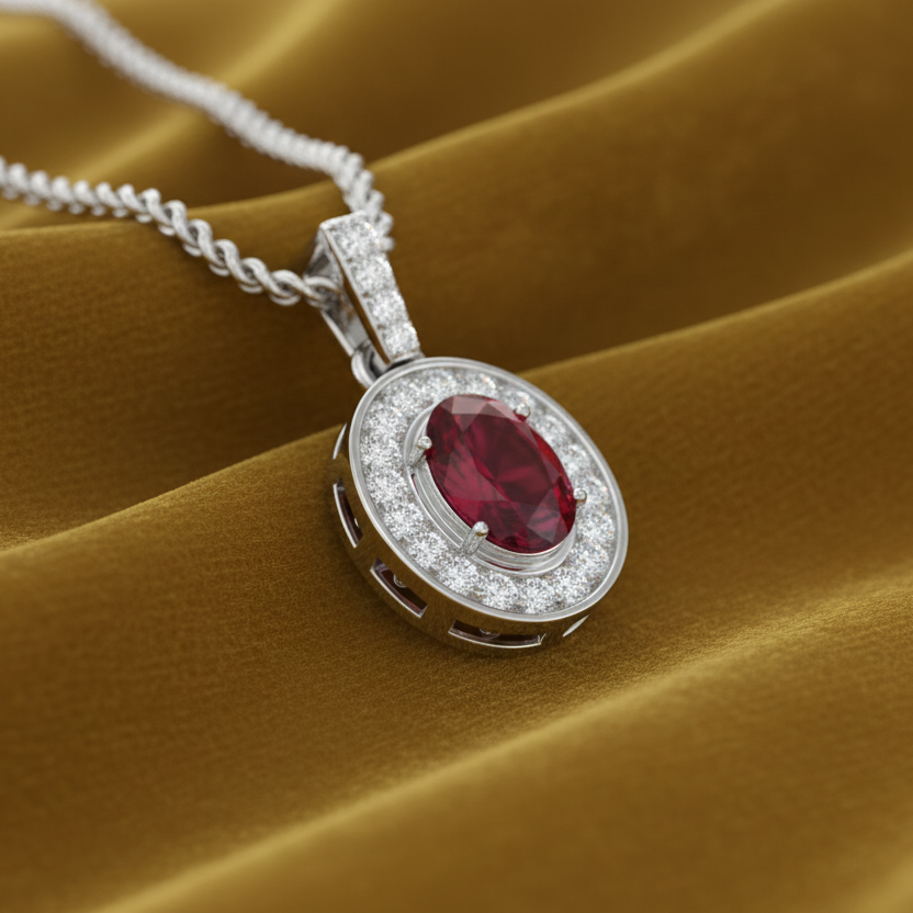 Lustrous Oval Ruby Diamond Celestial Floating Solitaire
