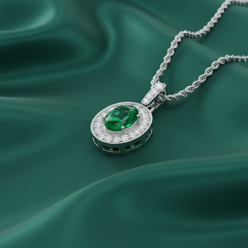 Oval Emerald Diamond Halo Solitaire