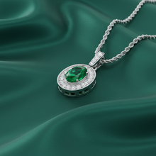 Load image into Gallery viewer, Oval Emerald Diamond Halo Solitaire