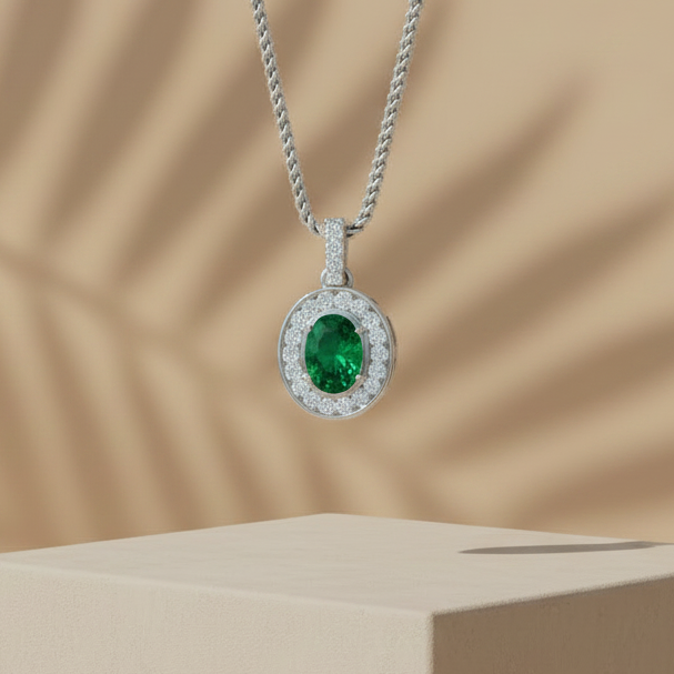 Oval Emerald Diamond Halo Solitaire
