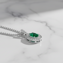 Load image into Gallery viewer, Oval Emerald Diamond Halo Solitaire