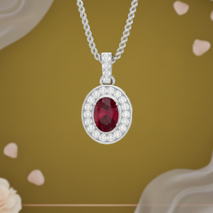 Lustrous Oval Ruby Diamond Celestial Floating Solitaire