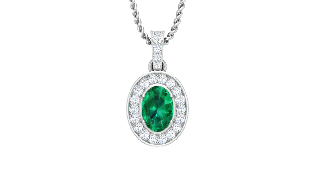 Oval Emerald Diamond Halo Solitaire