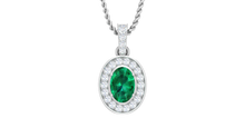 Load image into Gallery viewer, Oval Emerald Diamond Halo Solitaire