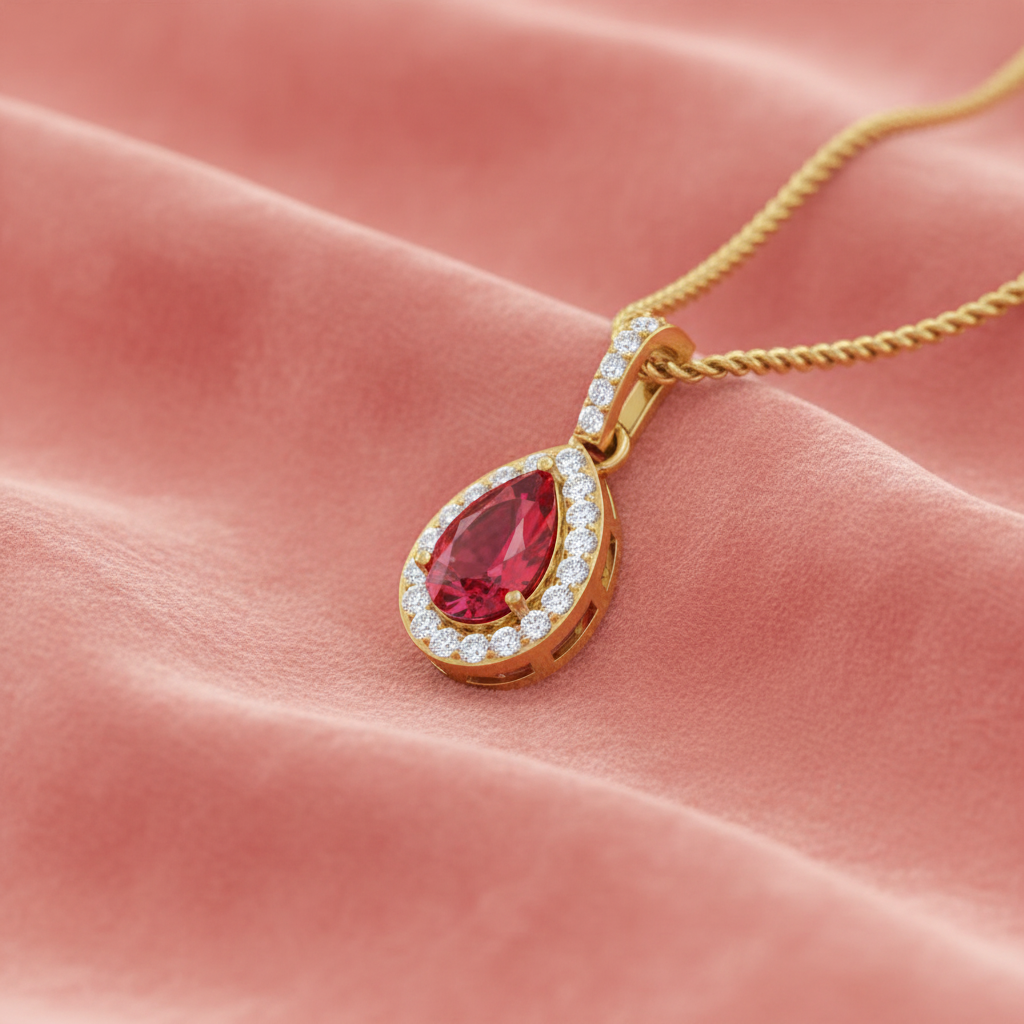 Ruby Teardrop Gemstone Diamond Sparkle Solitaire