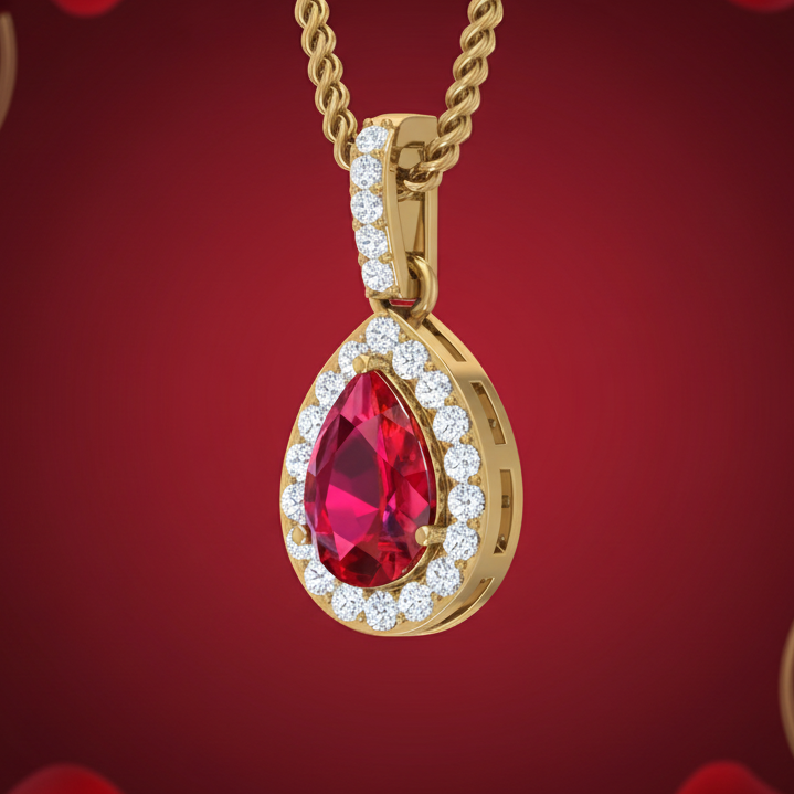 Ruby Teardrop Gemstone Diamond Sparkle Solitaire