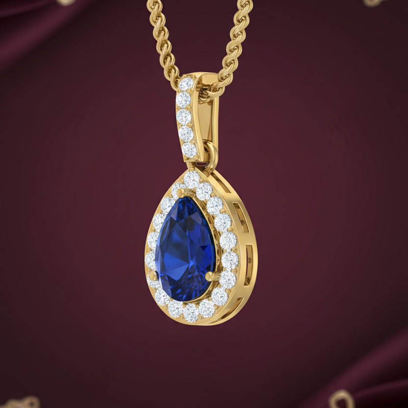Pear Sapphire Diamond Open-Set Statement Solitaire
