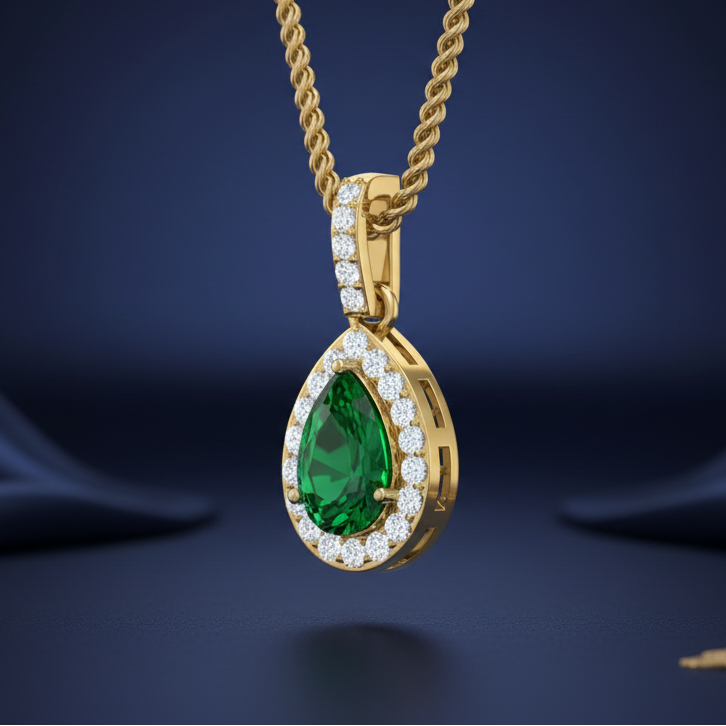 Precious Pear Emerald Natural Diamond Lush Solitaire