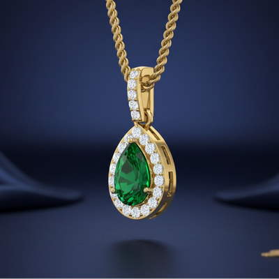 Precious Pear Emerald Natural Diamond Lush Solitaire