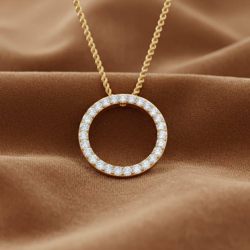 Open Circle Diamond Necklace with Chain