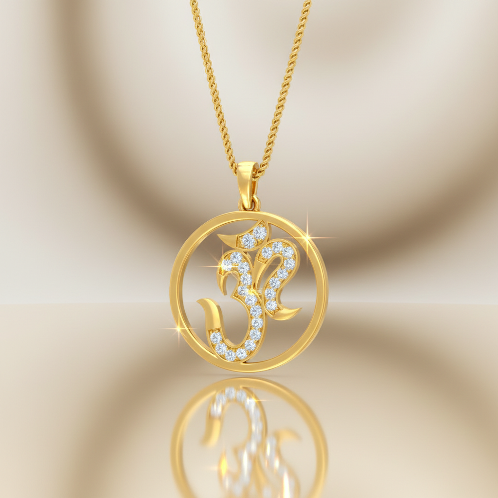 Round Diamond Om Gold Pendant