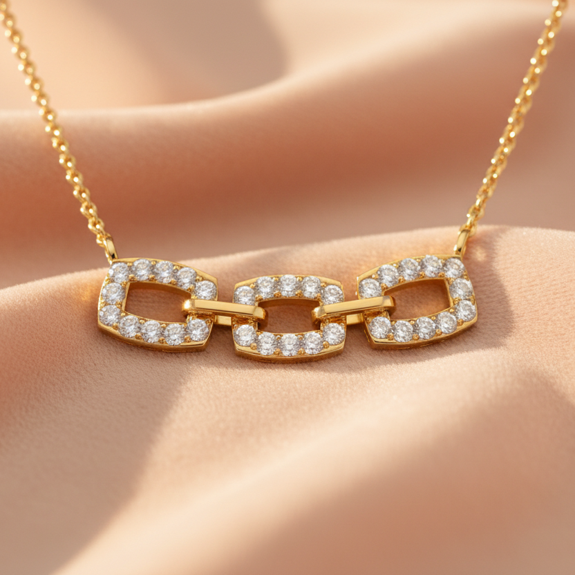 Modern Interlocking Link Diamond Necklace With Chain