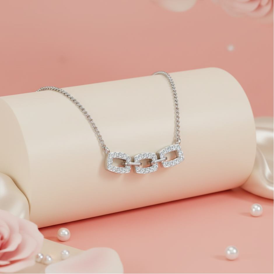 Modern Interlocking Link Diamond Necklace With Chain