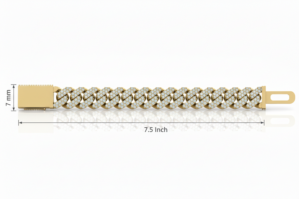 Raised Iced Out Cuban Bracelet in Gold
