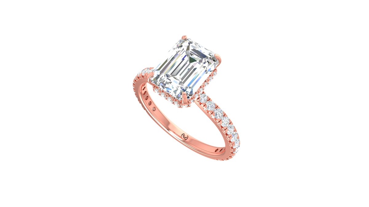 Emerald Solitaire French Pave Lab Grown Diamond